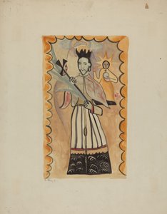 セント ジョン ネポムセン - バッファローの皮に描かれた 1800 年以前、1935 年 1942 年。 作： E. Boyd
