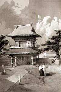 1856年頃、Sarony & Co.社が出版したハコタディの寺院の入り口（リトグラフ）