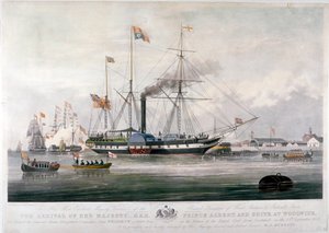 1843年、ケント州ウーリッジの王立造船所に到着したヴィクトリア女王とアルバート王子 作： E Duncan