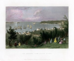 1837年、米国ニューヨーク州スタテン島から見たナロウズ。 作： E. Finden