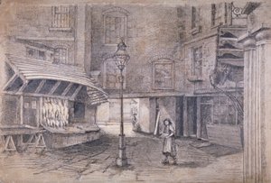 クレア マーケット、ウェストミンスター、ロンドン、c1850 にある家禽屋の店 作： E Holah