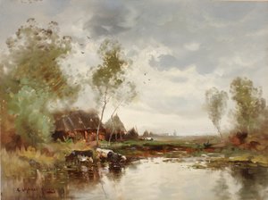 風車のある風景、19 世紀後半から 20 世紀初頭。 作： E. Landseer Harris