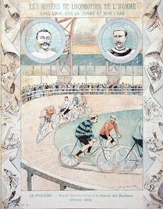 シャルル・テロン（1857-1932）とジュール・コレ（1893年2月、ギャラリー・デ・マシーンにて）、教科書より（カラーリトグラフ 作： E. Letellier