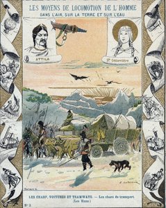 輸送用戦車 - アッティラのフン族（約395～453年） - 野蛮人の侵略 - E Letellierによるイラスト - 歴史的なノートを保護するために、19世紀後半 - 作： E. Letellier
