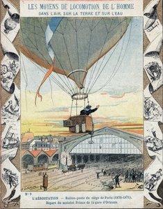 1870年戦争-パリ包囲戦：風船ポスト-オルレアン駅（現在のオーステルリッツ駅）からの水兵王子の出発-E Letellierによるイラスト-Protege歴史ノート、19世紀後半-。