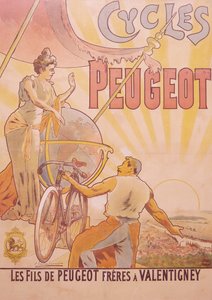 プジョーの自転車を宣伝するポスター、19 世紀後半から 20 世紀初頭 作： E Vavasseur