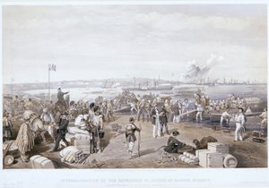 「カミシュ・ブルヌーでケルチへの遠征隊の下船」、1855年 作： E Walker