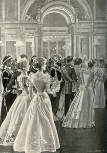 バッキンガム宮殿での国家レセプション：ウェールズの王子と王女の入り口、c1897