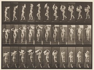 プレート133。降順階段、肩にハンカチを投げる、1872〜1885 作： Eadweard Muybridge