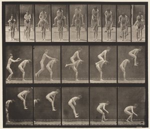 プレート167ジャンプ、男の子の背中越しに（リープフロッグ 作： Eadweard Muybridge
