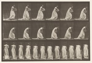 プレート199.Courtseying、右手にファン、1885 作： Eadweard Muybridge