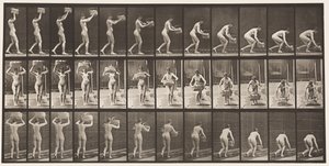 プレート201。頭から12ポンドのバスケットを取り出し、地面に置く、1872〜1885 作： Eadweard Muybridge