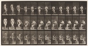 プレート238。椅子に座って、足を組んで、ティーカップから飲む 作： Eadweard Muybridge