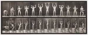 プレート322。2つの50ポンドのダンベルを持ち上げて降ろす 作： Eadweard Muybridge