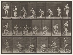 プレート356。ひざまずき、発砲、上昇 作： Eadweard Muybridge