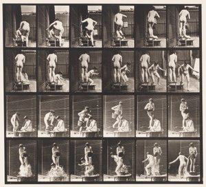 プレート407。2つのモデル、8つのバケツの水を1つに注ぐ 作： Eadweard Muybridge