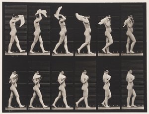 プレート40.歩く、肩にハンカチを投げる 作： Eadweard Muybridge