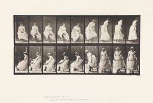プレート422.トイレ; 1885年に靴を履いて椅子から上がる 作： Eadweard Muybridge