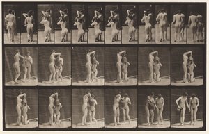 プレート453。2つのモデル。 8ひざまずいて、手に水筒からの飲み物 作： Eadweard Muybridge