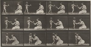 プレート番号465女性に花束を渡す子供、1887年（写真）。 作： エドワード・マイブリッジ
