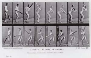動く人間の姿。アスリート、クリケットのバッティング（モノクロ写真 作： Eadweard Muybridge