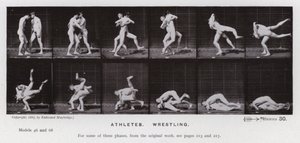 躍動する人間像。アスリート、レスリング（モノクロ写真 作： Eadweard Muybridge