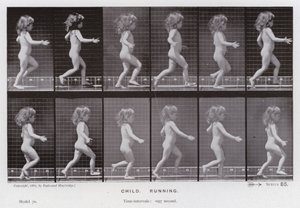動く人間の姿。子供、走る（モノクロ写真 作： Eadweard Muybridge