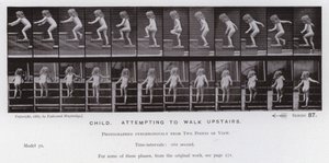 動く人間の姿。階段を歩こうとする子供（モノクロ写真 作： Eadweard Muybridge