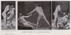 動きのある人間像。ボクシングの試合の様子（モノクロ写真 作： Eadweard Muybridge