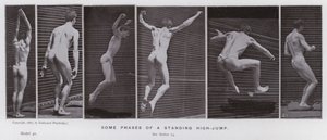 動いている人物：立ち高跳びのいくつかの段階 作： Eadweard Muybridge