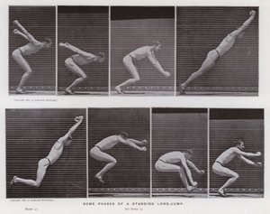 動きの中の人間像。立ち幅跳びのいくつかの局面（モノクロ写真 作： Eadweard Muybridge