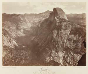 ティサック、グレイシャー・ポイントからのサウス・ドーム、ヨセミテ渓谷 #73, c.1872 （マンモスプレート・アルバム・プリント 作： Eadweard Muybridge