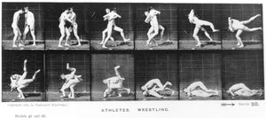 「動物の移動」からの2人の男性レスリング、1887 作： Eadweard Muybridge