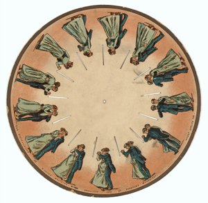 カップルがワルツを描いているzoopraxiscopeディスク、1893 作： Eadweard Muybridge