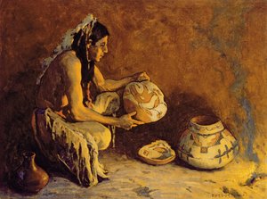 鳥の壺、1933年（メイソナイトに油彩） 作： Eanger Irving Couse