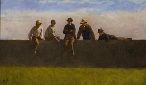 壁に5人の少年、c.1875-1880（作曲ボードに油彩） 作： Eastman Johnson