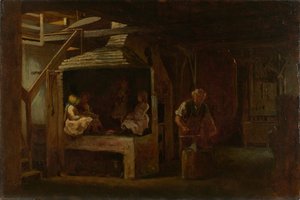 The Blacksmith Shop (圧縮木繊維板に油彩) 作： Eastman Johnson