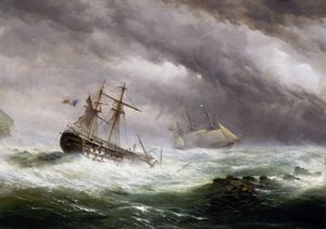 1803年、嵐に巻き込まれたフランス船を救助するHMS「エンディミオン号」。油彩・キャンバス、1850-1855年頃、エベニーザー・コルス（1812-1887）作。 作： Ebenezer Colls