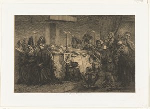彼女のベッドの上のブルゴーニュのメアリー 作： Edgar Alfred Baes