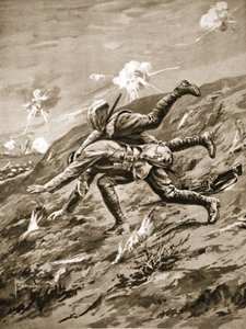 色の軍曹ホールは負傷した同志を救出しようとして致命傷を負う 作： Edgar Alfred Holloway
