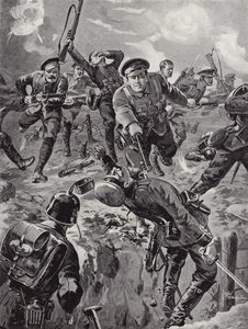 1916年7月20日、ジョセフ・デイヴィス伍長と8人の男性が、以前に彼らを取り囲んでいたドイツ人の集団、デルヴィル・ウッドを銃剣でルーティングした。 作： Edgar Alfred Holloway