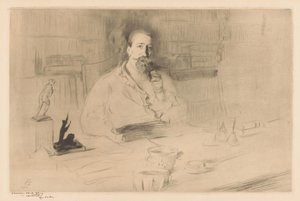 机の後ろにいるアナトール・フランスの肖像 作： Edgar Chahine (signed by artist)