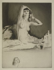 トイレにいる女性、シドニー・ガブリエル・コレット（1873-1954）による「ミツウ」のイラスト、1930年発行（エッチングとドライポイント）