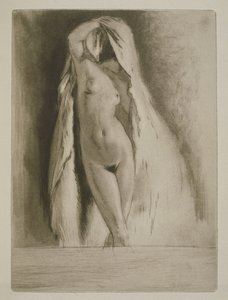 シーツをまとった女性、1930年に出版されたSidonie-Gabrielle Colette（1873-1954）による「ミツウ」のイラスト（エッチングとドライポイント） 作： Edgar Chahine