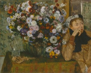 花瓶の横に座る女性マダムポールヴァルピンソン、1865年。 作： Edgar Degas
