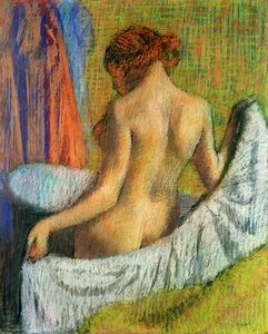 お風呂の後、タオルを持った女性、1885-90年頃（織り紙にパステル） 作： Edgar Degas