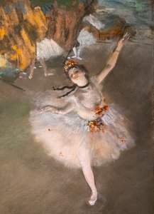 バレエ（「レトワール」とも呼ばれる）（細部）。1876-1877.モノタイプにパステル。 作： Edgar Degas