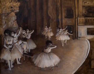 舞台でのバレエの繰り返し。1874.油彩・キャンバス 作： Edgar Degas