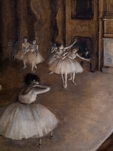 場面上のバレエの繰り返し（詳細）。1874.キャンバスに油彩。 作： Edgar Degas
