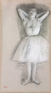 ダンサー、腕は頭の後ろで育った。ダンサー、腕を上げて頭の後ろに戻し、 作： Edgar Degas